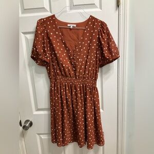 Madewell Smocked-waist Mini Dress in Inkspot Dots  Painted Dots Burnt Clay Sz